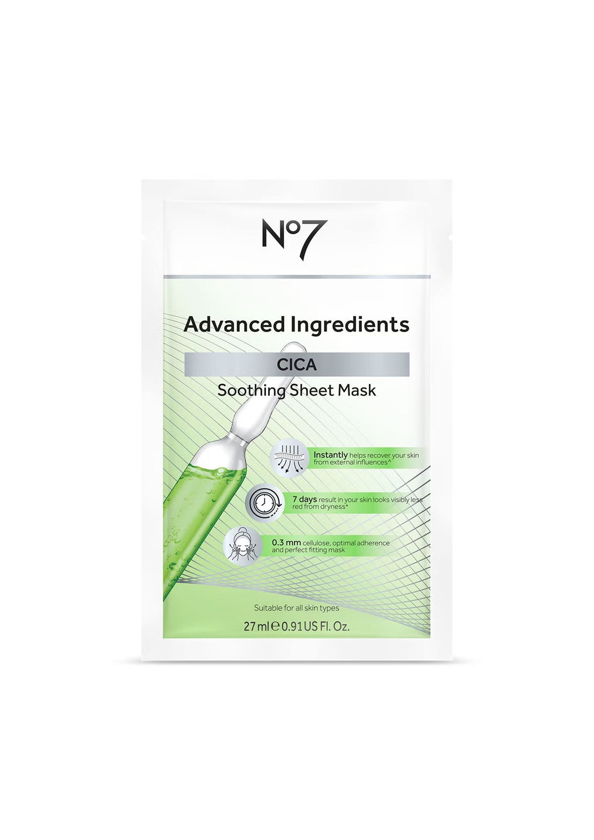 No7 Advanced Ingredients Cica Soothing Sheet Mask 27ml | Boots Kuwait